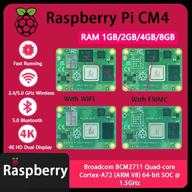 Compute Module 4 32Gb Wifi - Raspberry Pi CM4 1GB/2GB/4GB/8GB RAM, Módulo